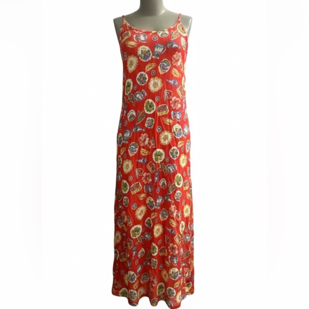 Vtg Exclusif by Whispers Orange Sheer Sleeveless Beach Maxi Dress Coverup Medium